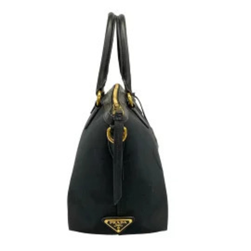 Prada Jacquard Handbag Black Leather